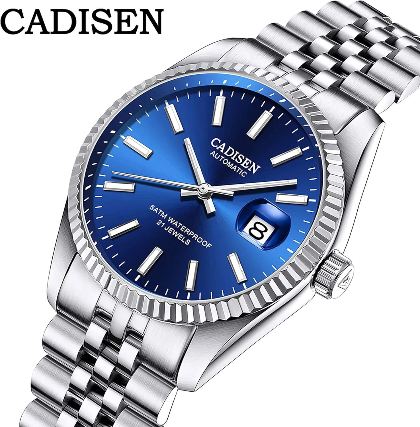 Men's Automatic Mechanical Watch Luxury smooth landslide AR Sapphire Glass Water Resistant Stainless Steel MIYOTA 8215 Reloj Hombre CADISEN 38MM 