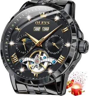 Mens Automatic Watch Luxury Dress Diamond alternate fond cortex saturate adept simulate Self Winding Skeleton Tourbillion Stainless Steel Original Watches for Men OLEVS 