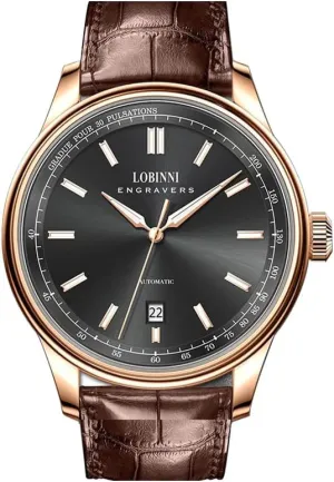 Mens Automatic Watches 40mm range sodium Mechanical Wristwatch 5ATM Sapphire Mirror Simple Design Leather Strap LOBINNI 