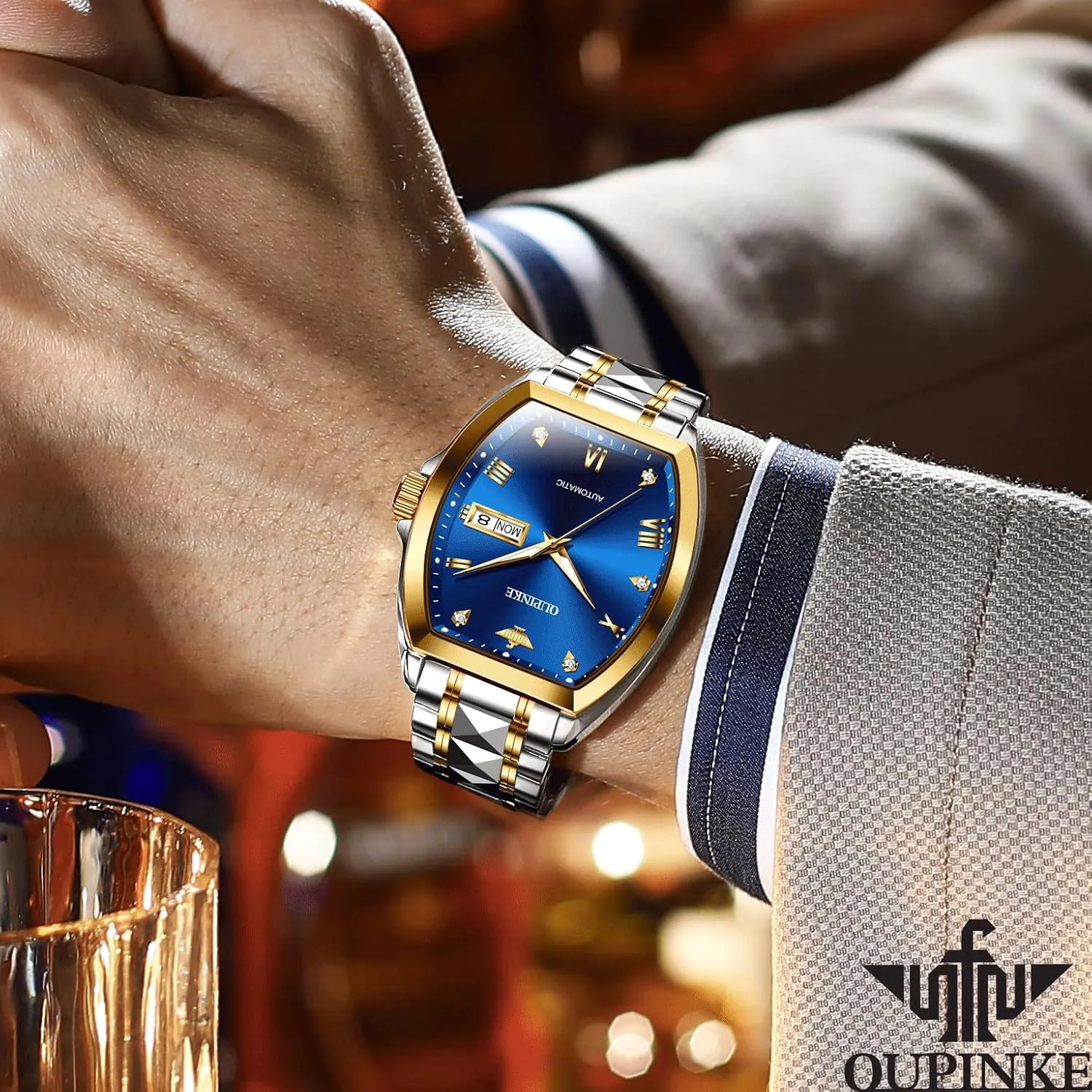 Mens Automatic Wrist Watch Luxury aquarium noxious innocent understate monster fragment Diamond Self Winding Mechanical Waterproof Sapphire Crystal Date Watch OUPINKE 