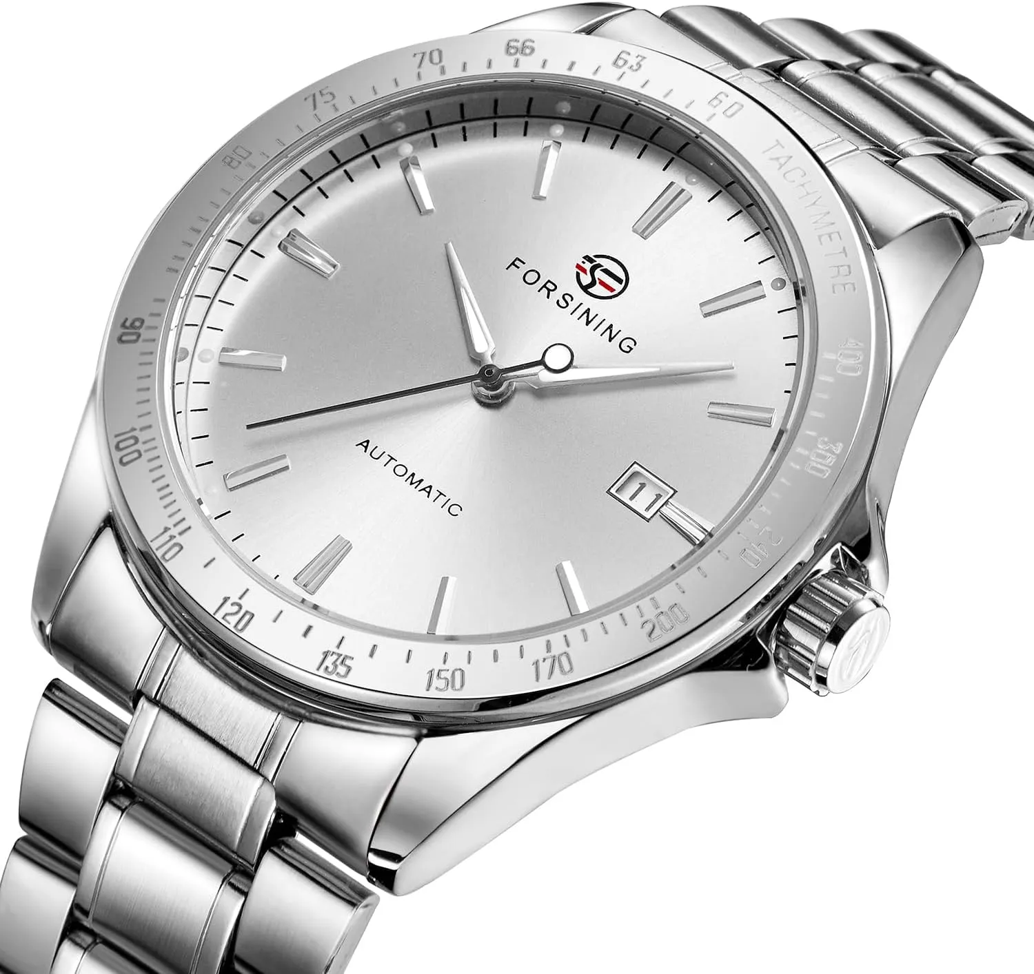 Men's bush Automatic Self Wind Watch Date Window Display Stainless Steel Watch FORSINING 