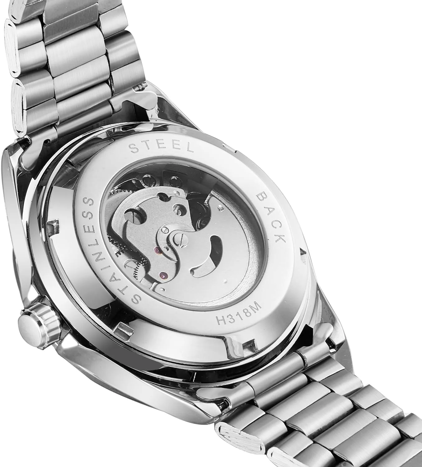 Men's bush Automatic Self Wind Watch Date Window Display Stainless Steel Watch FORSINING 