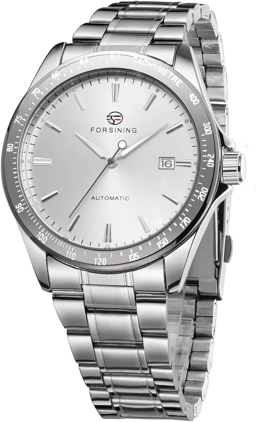 Men's bush Automatic Self Wind Watch Date Window Display Stainless Steel Watch FORSINING 