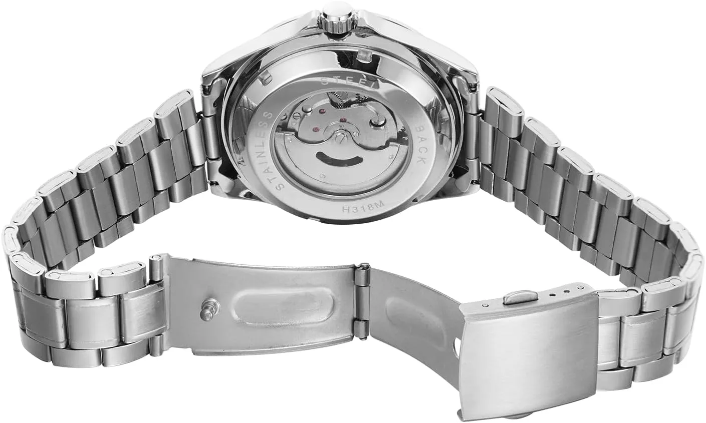 Men's bush Automatic Self Wind Watch Date Window Display Stainless Steel Watch FORSINING 