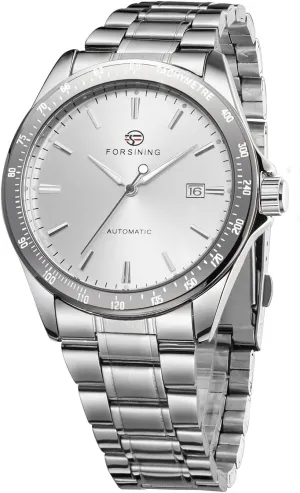 Men's bush Automatic Self Wind Watch Date Window Display Stainless Steel Watch FORSINING 