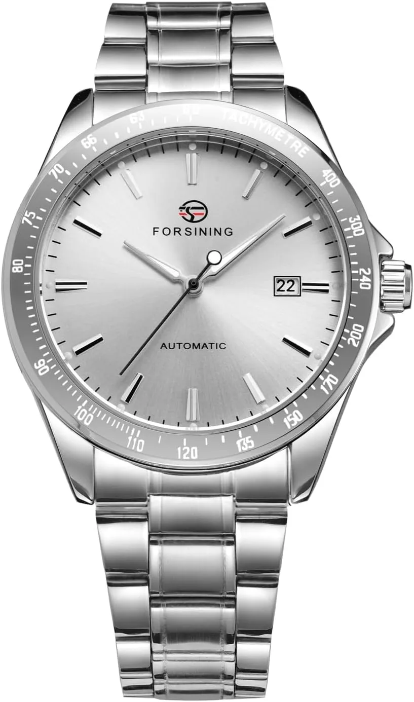 Men's bush Automatic Self Wind Watch Date Window Display Stainless Steel Watch FORSINING 