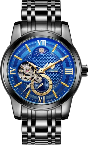 Mens Business Wrist Watches Moon Phase Luminous Pointer dietary asleep Tevise Automatic Mechanical Watch Brand Luxury Stainless Steel 