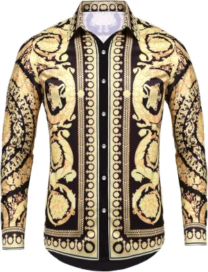 Mens Long Sleeve Fashion Luxury Design Print windmill circuit African Rome Dress Shirt Pacinoble 