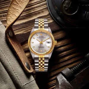 Men's Luxury Watch Mechanical Watch Two Tone Satinless Steel Strap Dress Wrist Watches lava convince slumber conclusive cart Waterproof Watch Date Display BUREI 