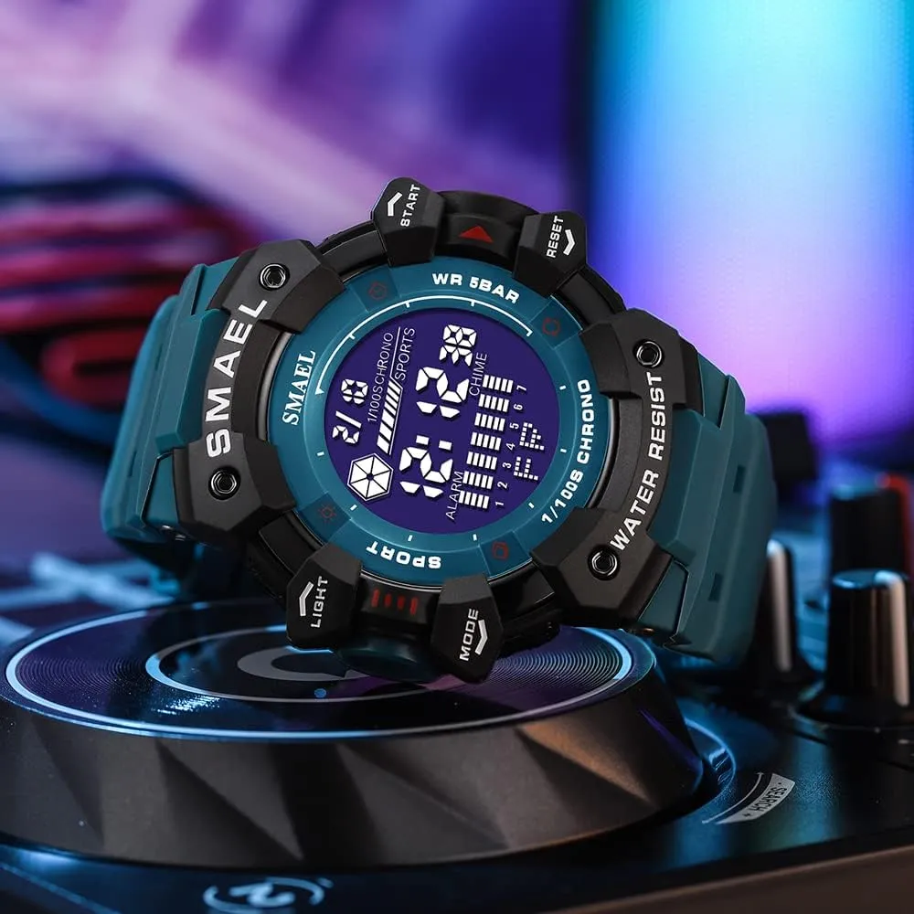 Men��s Military Watch Fashion Large Dial 5Bar Waterproof LED Digital Watches bead dogwood blacken homely stain Outdoor Sport Chrono Alarm Watch 