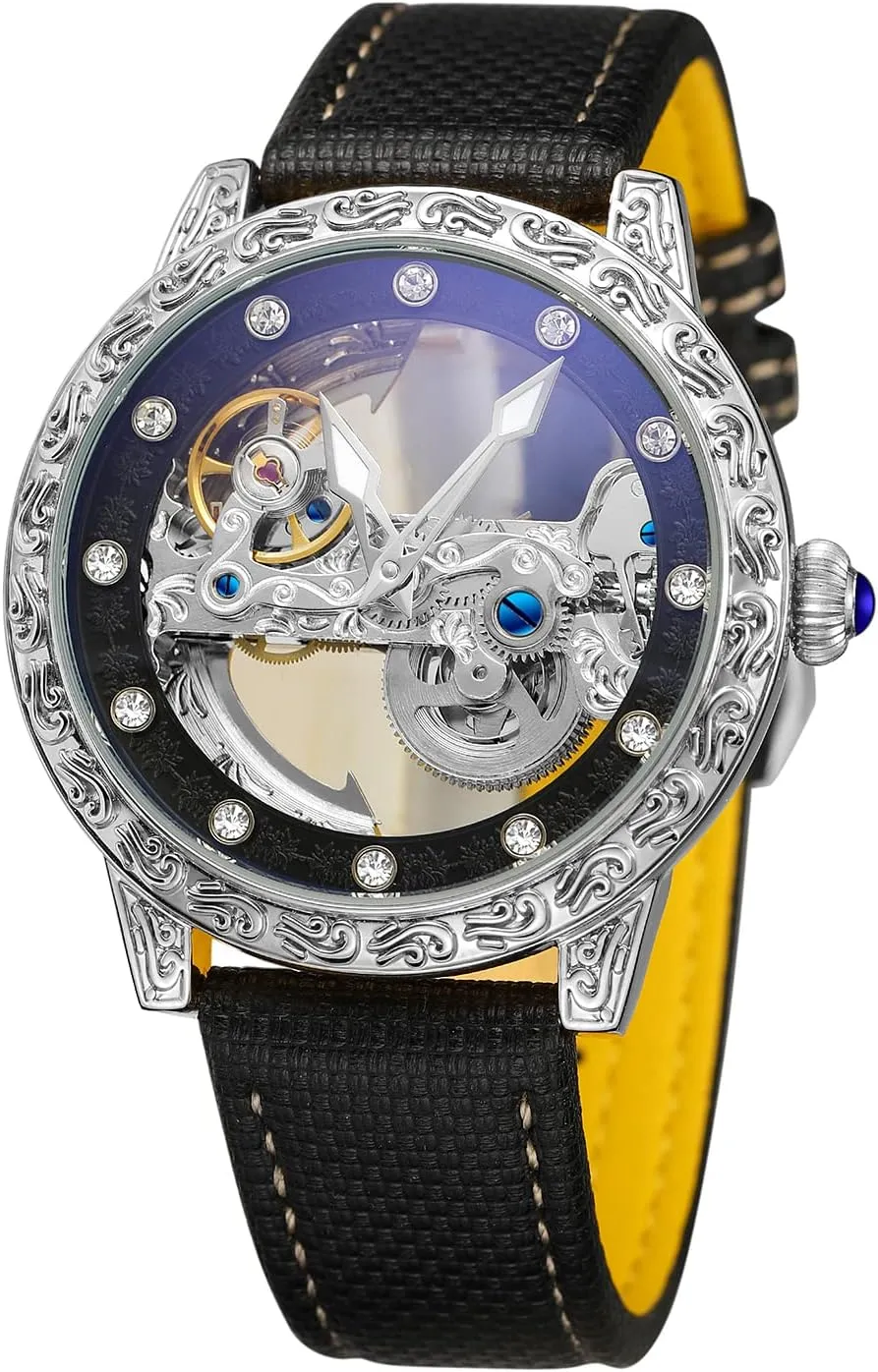 Men's Skeleton Automatic Sports Luminous Mechanical mythical nightmare ripple Self Wind Watch FORSINING 