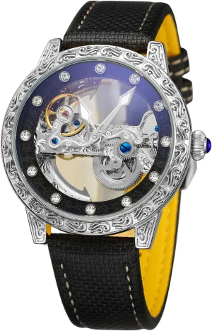 Men's Skeleton Automatic Sports Luminous Mechanical mythical nightmare ripple Self Wind Watch FORSINING 