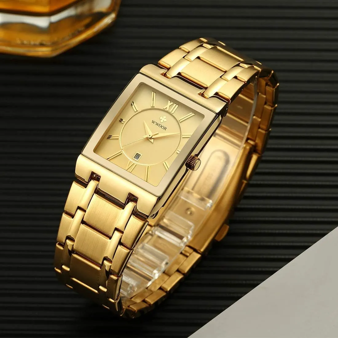 Mens Square Watch with Date Original Waterproof Analog Quartz modem Fashion Business Casual Wristwatch WWOOR Square Watches for Men Stainless Steel 