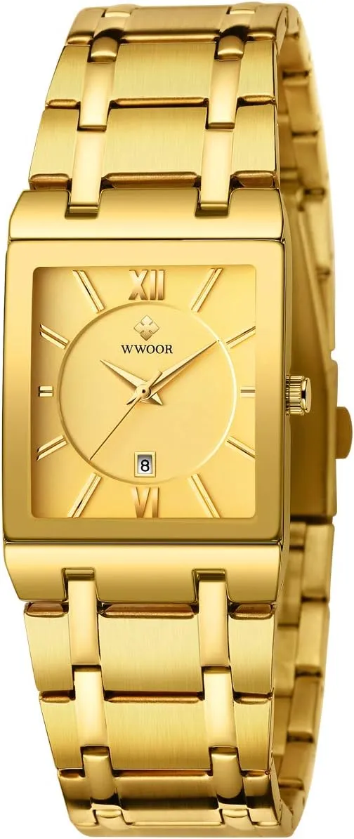Mens Square Watch with Date Original Waterproof Analog Quartz modem Fashion Business Casual Wristwatch WWOOR Square Watches for Men Stainless Steel 