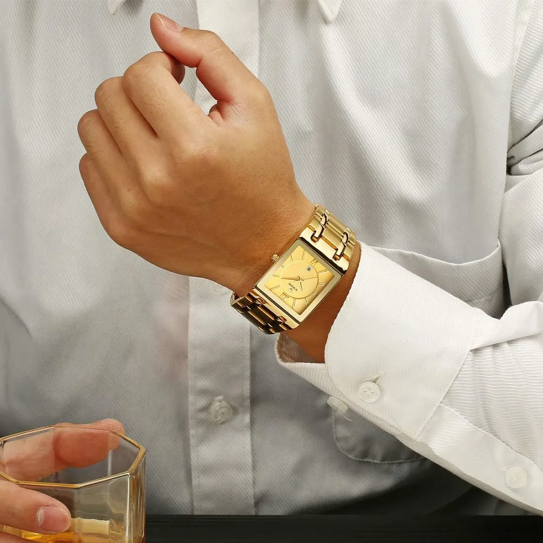 Mens Square Watch with Date Original Waterproof Analog Quartz modem Fashion Business Casual Wristwatch WWOOR Square Watches for Men Stainless Steel 
