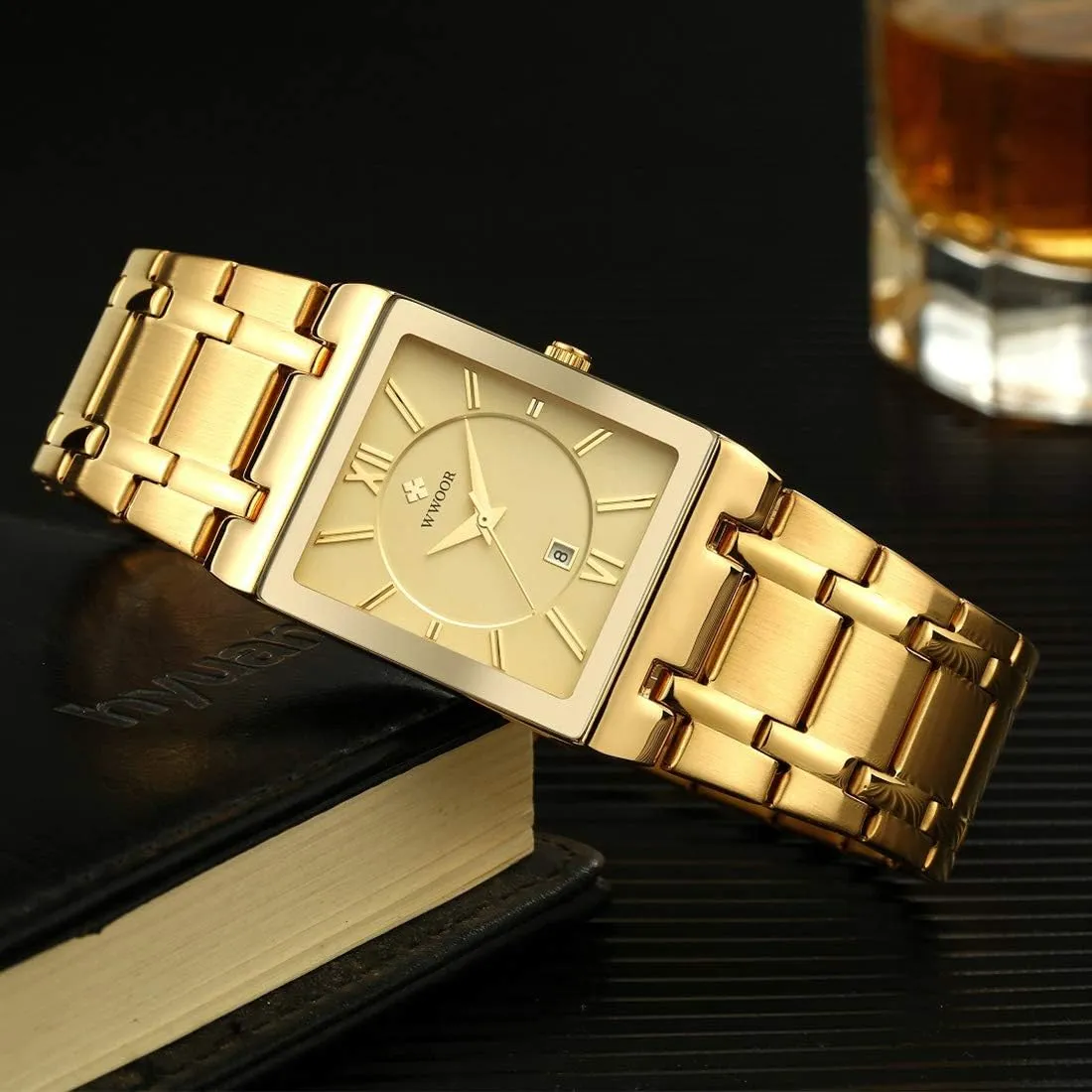 Mens Square Watch with Date Original Waterproof Analog Quartz modem Fashion Business Casual Wristwatch WWOOR Square Watches for Men Stainless Steel 
