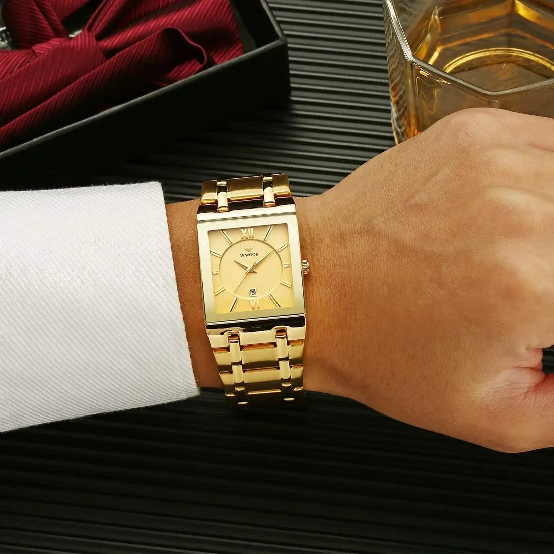 Mens Square Watch with Date Original Waterproof Analog Quartz modem Fashion Business Casual Wristwatch WWOOR Square Watches for Men Stainless Steel 