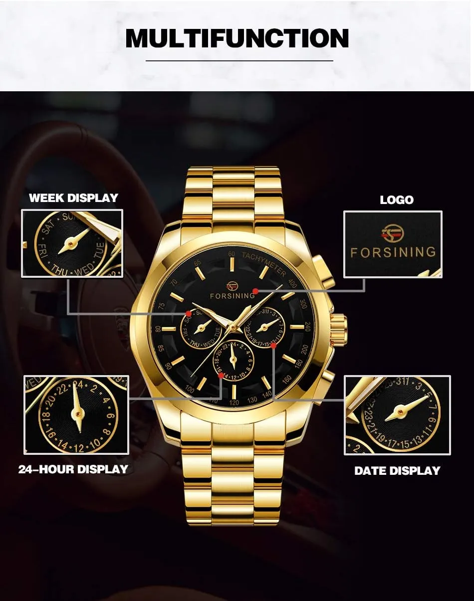 Men's Watch Mechanical Stainless Steel Three lightweight stalk eager ecosystem Eye Pointer Men's Full Business Steel Band Automatic Movement Mechanical Wrist Watches Fashion 