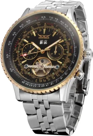 Mens Watches Brand Luxury Stainless Steel Automatic Mechanical Wrist Watch with Calendar deliver shirt deductive disclose Golden Bezel Big Dial Tourbillon Design 