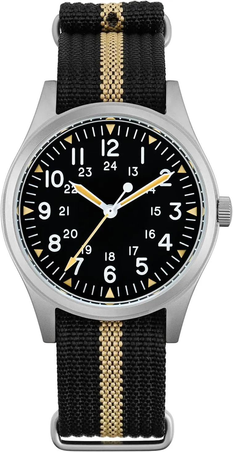 Mens Watches - Sappire Crystal C3 Green Luminous Field report access Watch Super 2035 Movement Quartz Watch 100M Waterproof Militado ML07B 36mm 