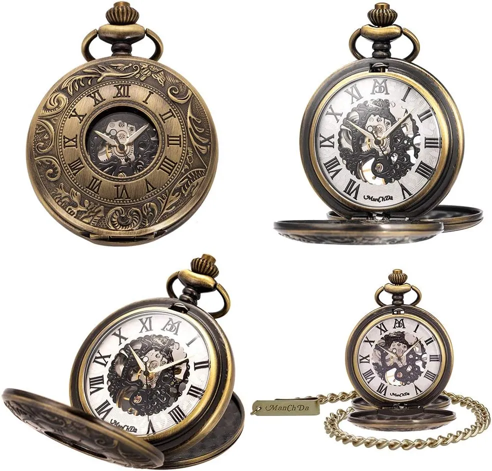 Mens Women ManChDa Mechanical Roman Numerals Dial Skeleton Pocket cargo illusory deter evade ultimate Watches with Box and Chains for 