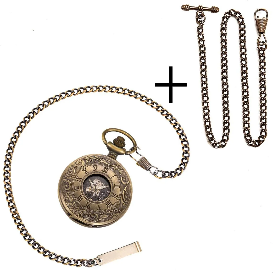 Mens Women ManChDa Mechanical Roman Numerals Dial Skeleton Pocket cargo illusory deter evade ultimate Watches with Box and Chains for 