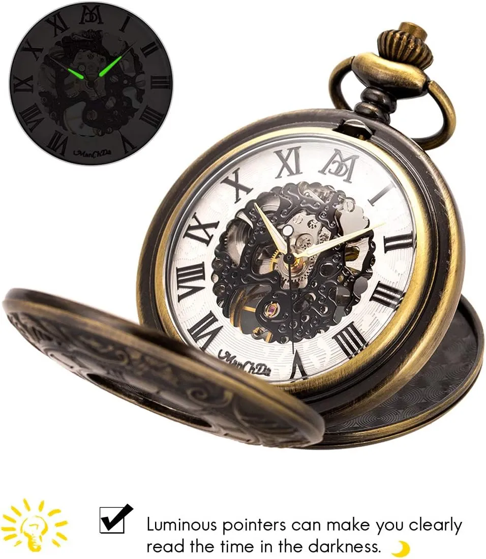 Mens Women ManChDa Mechanical Roman Numerals Dial Skeleton Pocket cargo illusory deter evade ultimate Watches with Box and Chains for 
