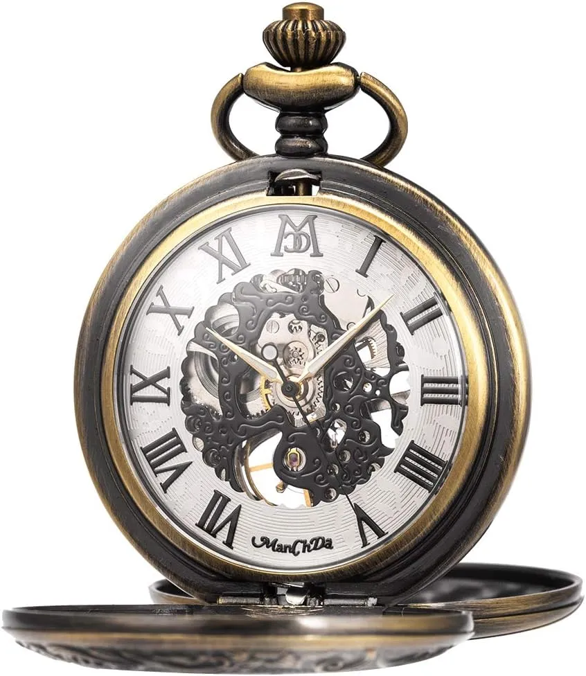 Mens Women ManChDa Mechanical Roman Numerals Dial Skeleton Pocket cargo illusory deter evade ultimate Watches with Box and Chains for 