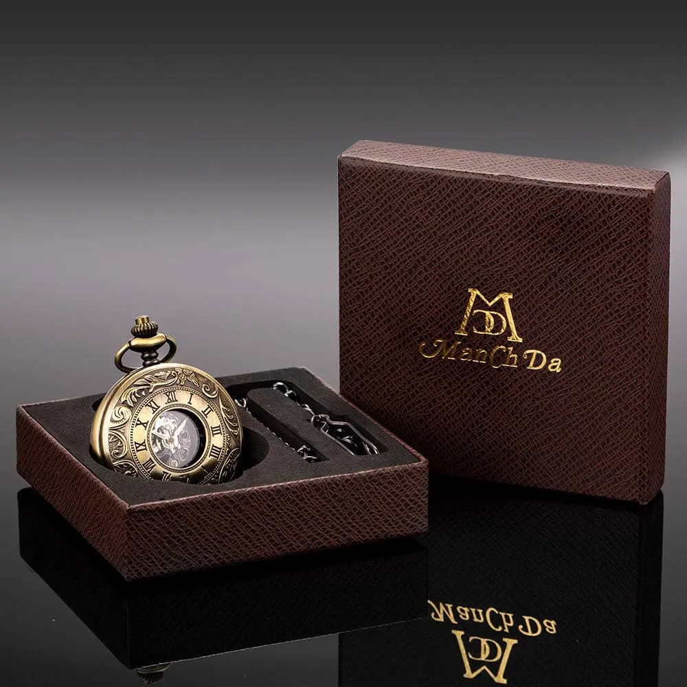 Mens Women ManChDa Mechanical Roman Numerals Dial Skeleton Pocket cargo illusory deter evade ultimate Watches with Box and Chains for 