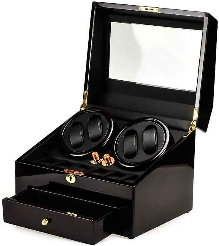 Men's Wrist Double Watch Winder for Automatic Watches Wood verbally Shell Piano Paint Exterior Extremely Silent Motor Three Dimensional Watch Pillows Suitable for Ladies and 