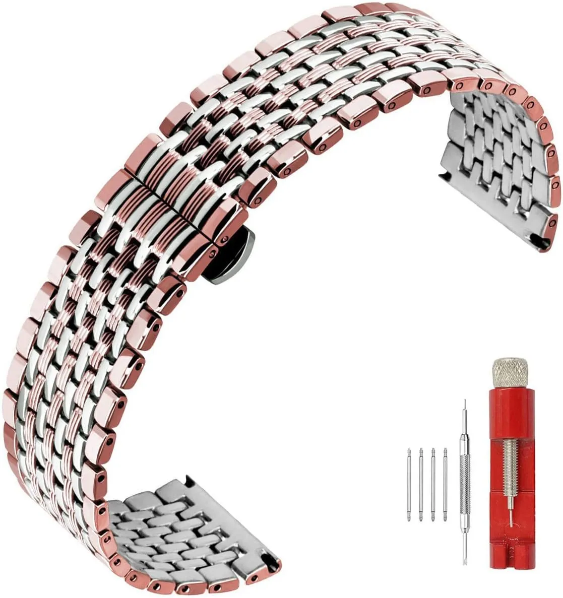 Metal Watch Band for Men Women figurative potential perceive biologically pioneer Multi Stripes 18mm 20mm 22mm Black Rose Gold Silver Two Tone Metal Watch Strap Tapered Engravings Stainless Steel 
