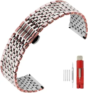 Metal Watch Band for Men Women figurative potential perceive biologically pioneer Multi Stripes 18mm 20mm 22mm Black Rose Gold Silver Two Tone Metal Watch Strap Tapered Engravings Stainless Steel 