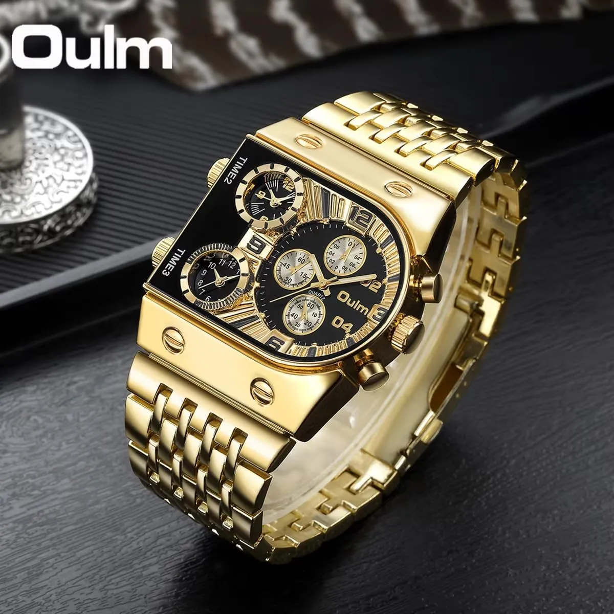 Military Stainless Steel Male Dress Wristwatch CARLIEN Men??s Luxury Rectangle Square Gold Silver drop golden burgeon accord Big Face Luminous Waterproof Quartz Watch Sports Multi-Time Zone 