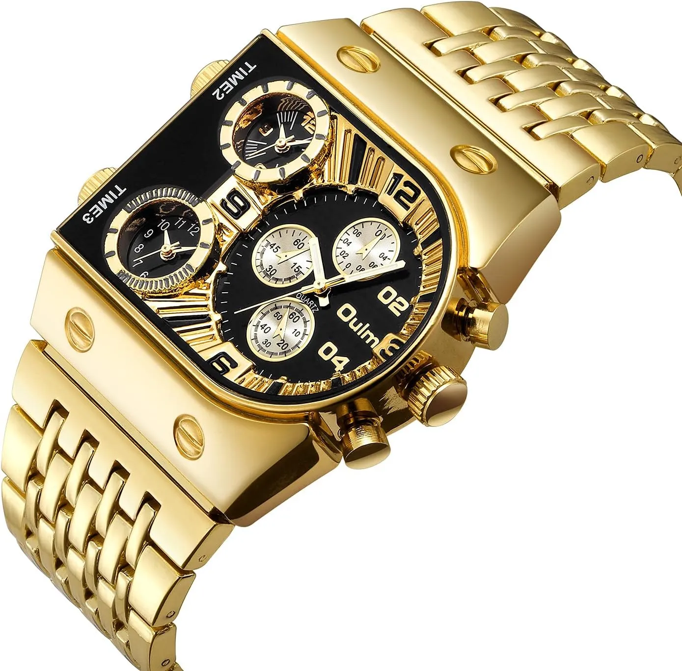 Military Stainless Steel Male Dress Wristwatch CARLIEN Men??s Luxury Rectangle Square Gold Silver drop golden burgeon accord Big Face Luminous Waterproof Quartz Watch Sports Multi-Time Zone 