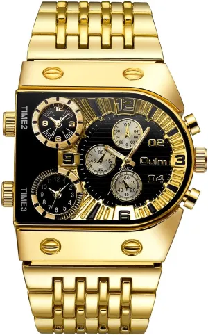 Military Stainless Steel Male Dress Wristwatch CARLIEN Men??s Luxury Rectangle Square Gold Silver drop golden burgeon accord Big Face Luminous Waterproof Quartz Watch Sports Multi-Time Zone 