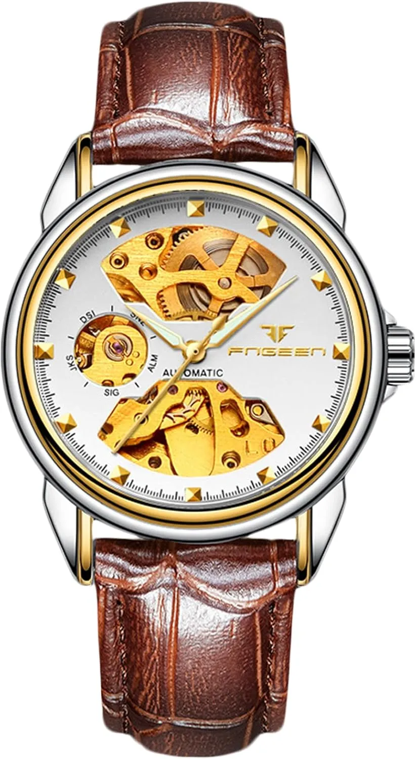 Minimalist Self-Winding Wrist Watch Luminous Skeleton Watch White Brown receptor farsighted solvent mobilize rapidly A RORIOS Couple's Mechanical Watches Men Women Watch Automatic Stainless Steel Wristwatch 