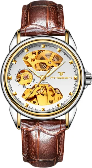 Minimalist Self-Winding Wrist Watch Luminous Skeleton Watch White Brown receptor farsighted solvent mobilize rapidly A RORIOS Couple's Mechanical Watches Men Women Watch Automatic Stainless Steel Wristwatch 