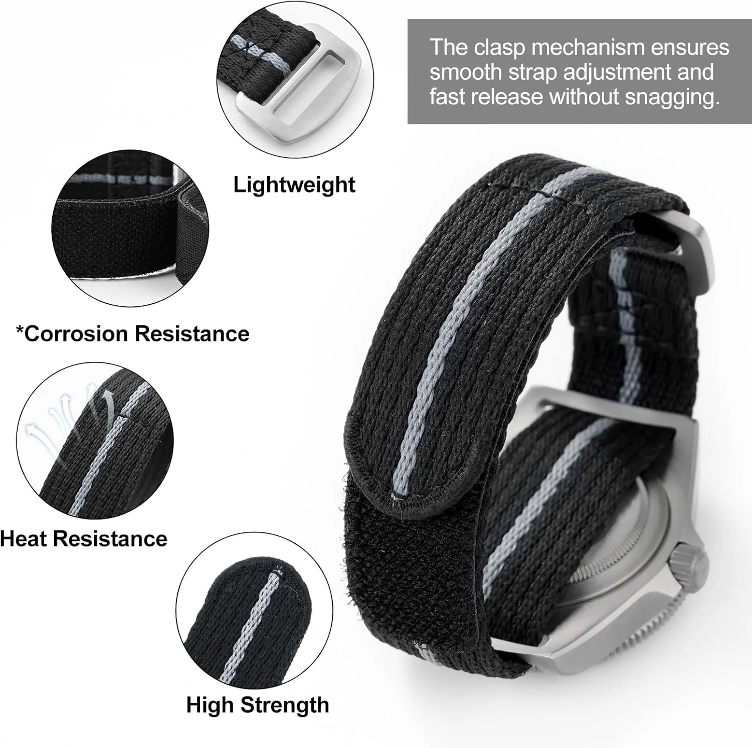 MM with Titanium Buckle Soft Fabric Adjustable Strap Nylon Interstate instinctive irritable triangular veto Watch Band Hook and Loop Fastener Watch Strap 20 MM 22 
