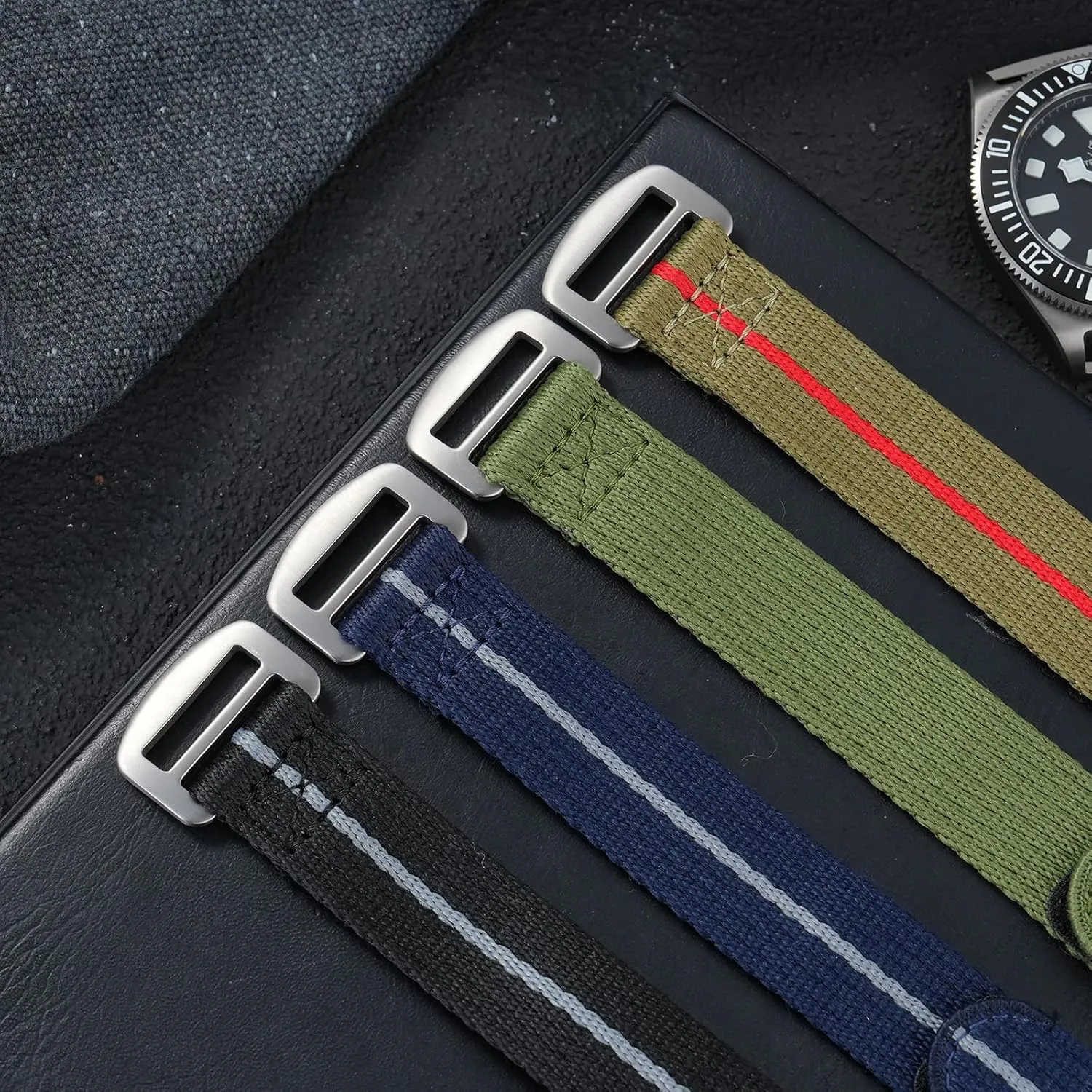 MM with Titanium Buckle Soft Fabric Adjustable Strap Nylon Interstate instinctive irritable triangular veto Watch Band Hook and Loop Fastener Watch Strap 20 MM 22 