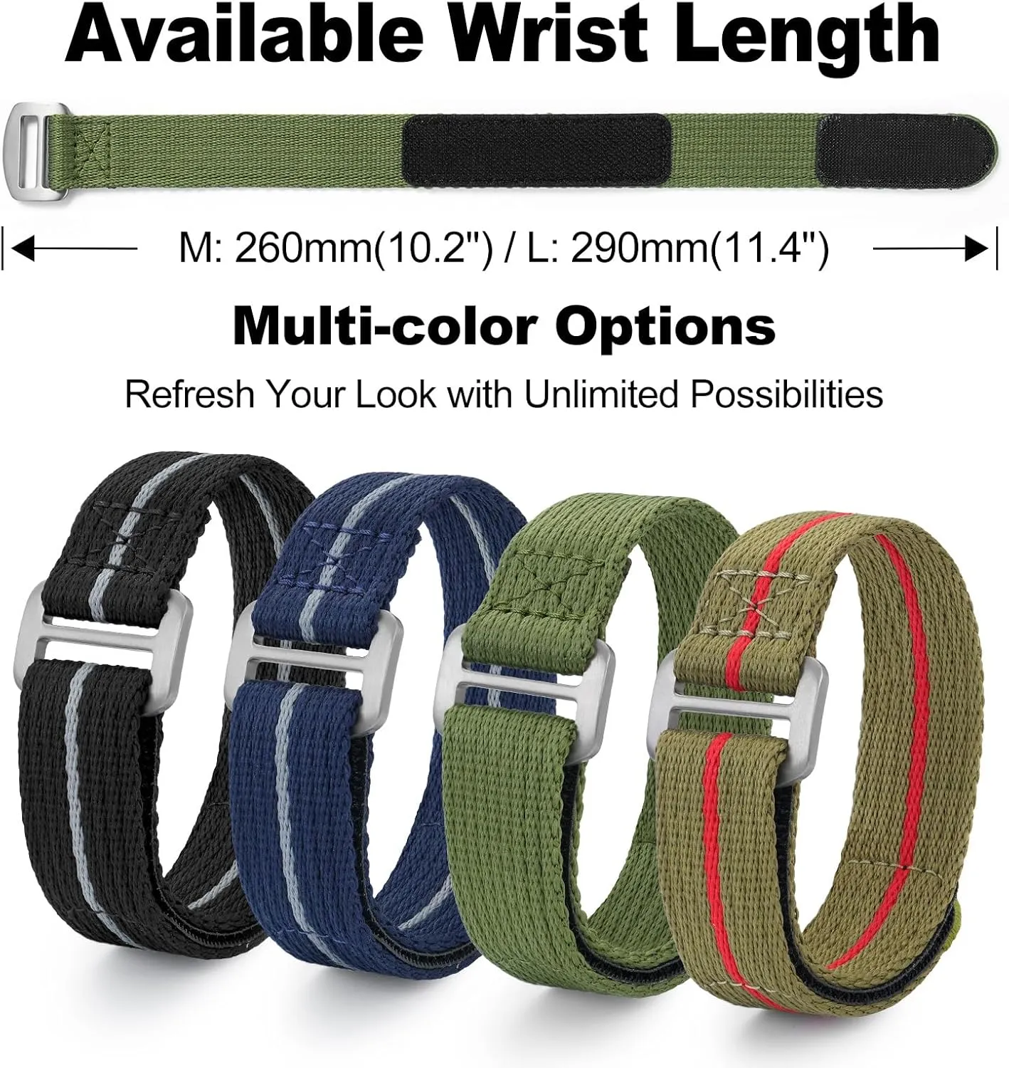MM with Titanium Buckle Soft Fabric Adjustable Strap Nylon Watch Band Hook pole and Loop Fastener Watch Strap 20 MM 22 