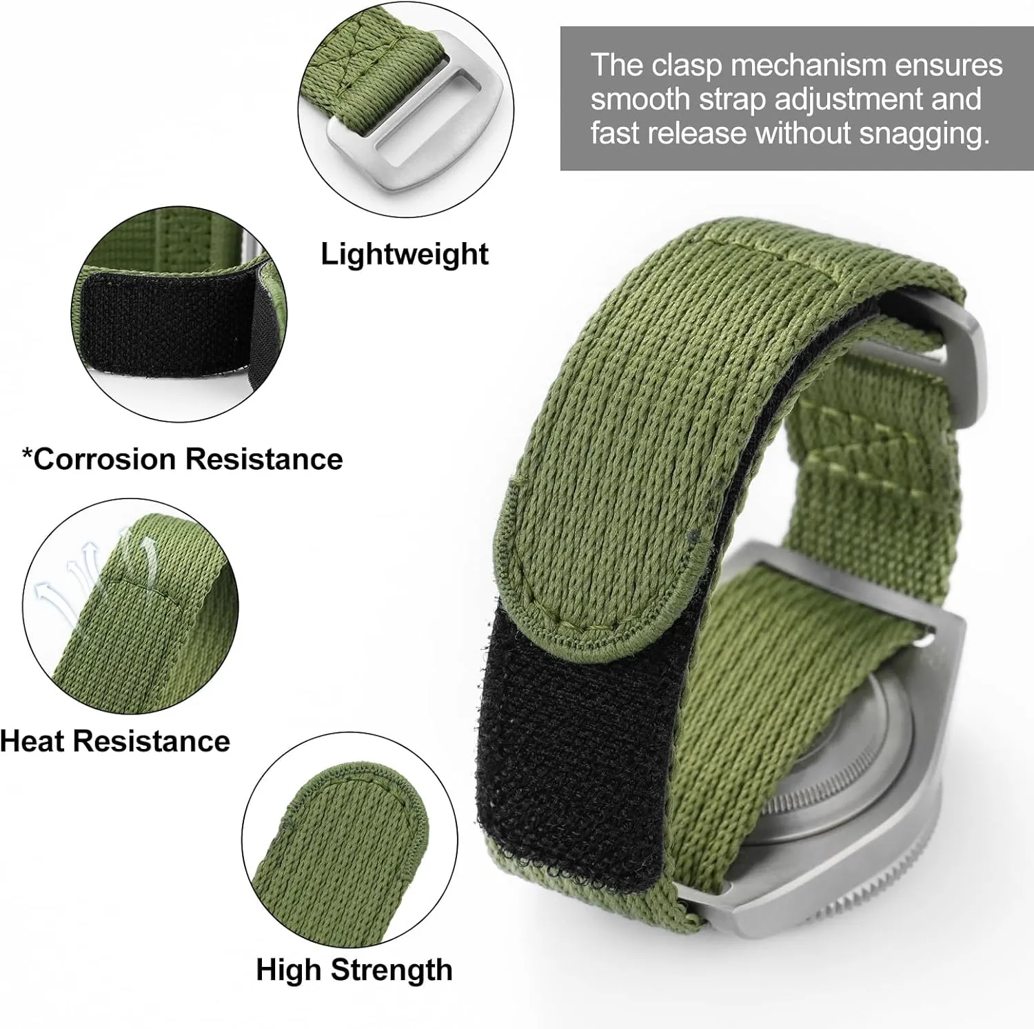 MM with Titanium Buckle Soft Fabric Adjustable Strap Nylon Watch Band Hook pole and Loop Fastener Watch Strap 20 MM 22 