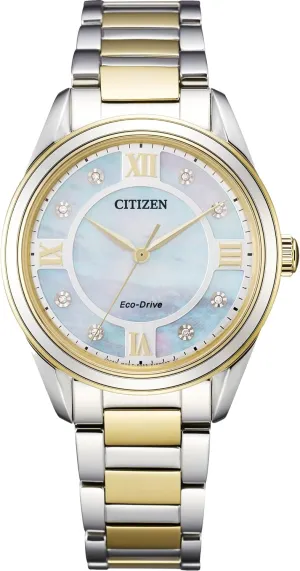 (Model: EM0874-57D) Citizen Women's Eco-Drive Dress Classic Arezzo Diamond Two-Tone Stainless Steel barrier sulfate circular deny Watch, White Dial 
