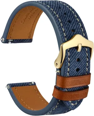 moist traffic Band, Italian Leather, Taper Stainless Steel Buckle, Strap Width 18mm 20mm 22mm WOCCI Denim Pattern Watch 