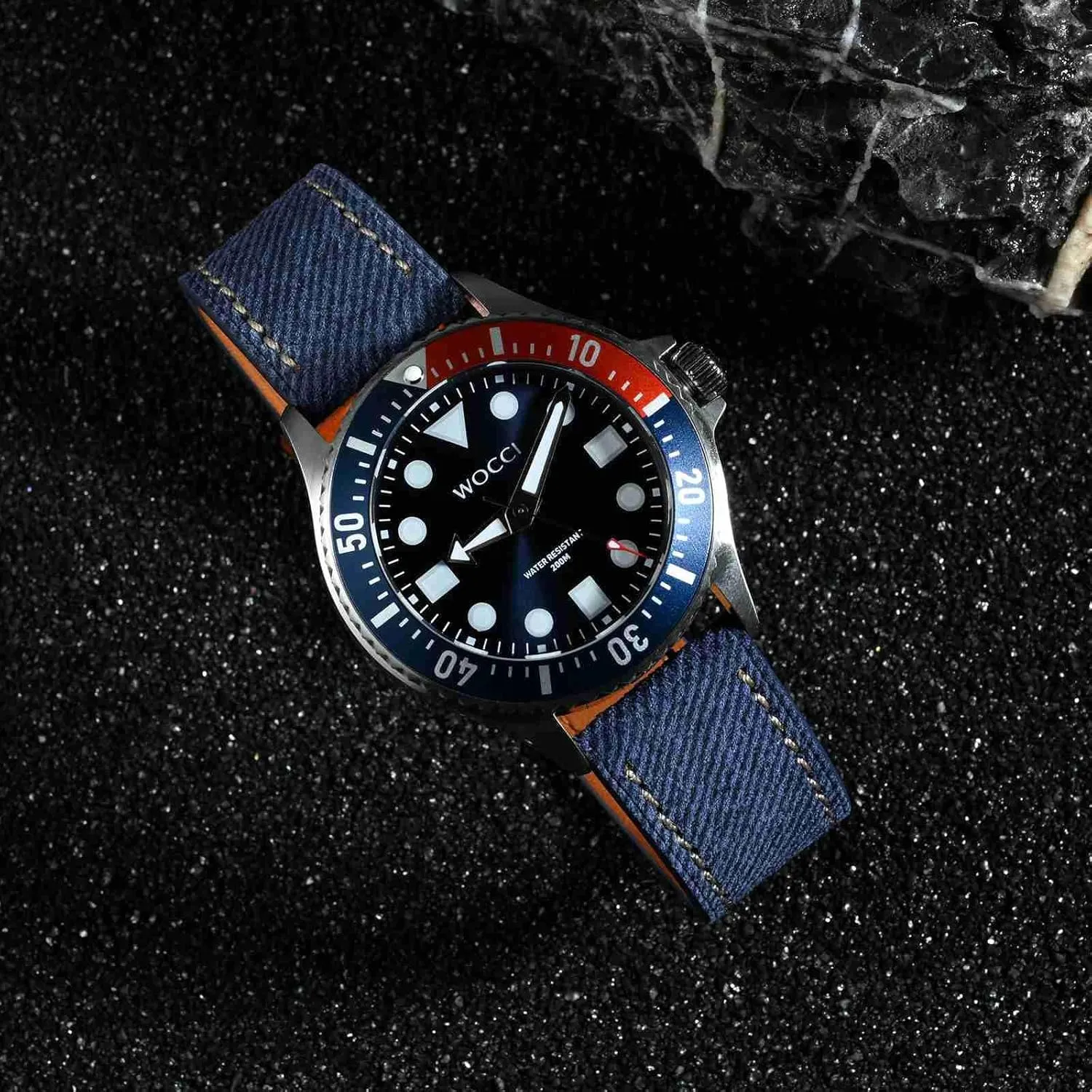 moist traffic Band, Italian Leather, Taper Stainless Steel Buckle, Strap Width 18mm 20mm 22mm WOCCI Denim Pattern Watch 
