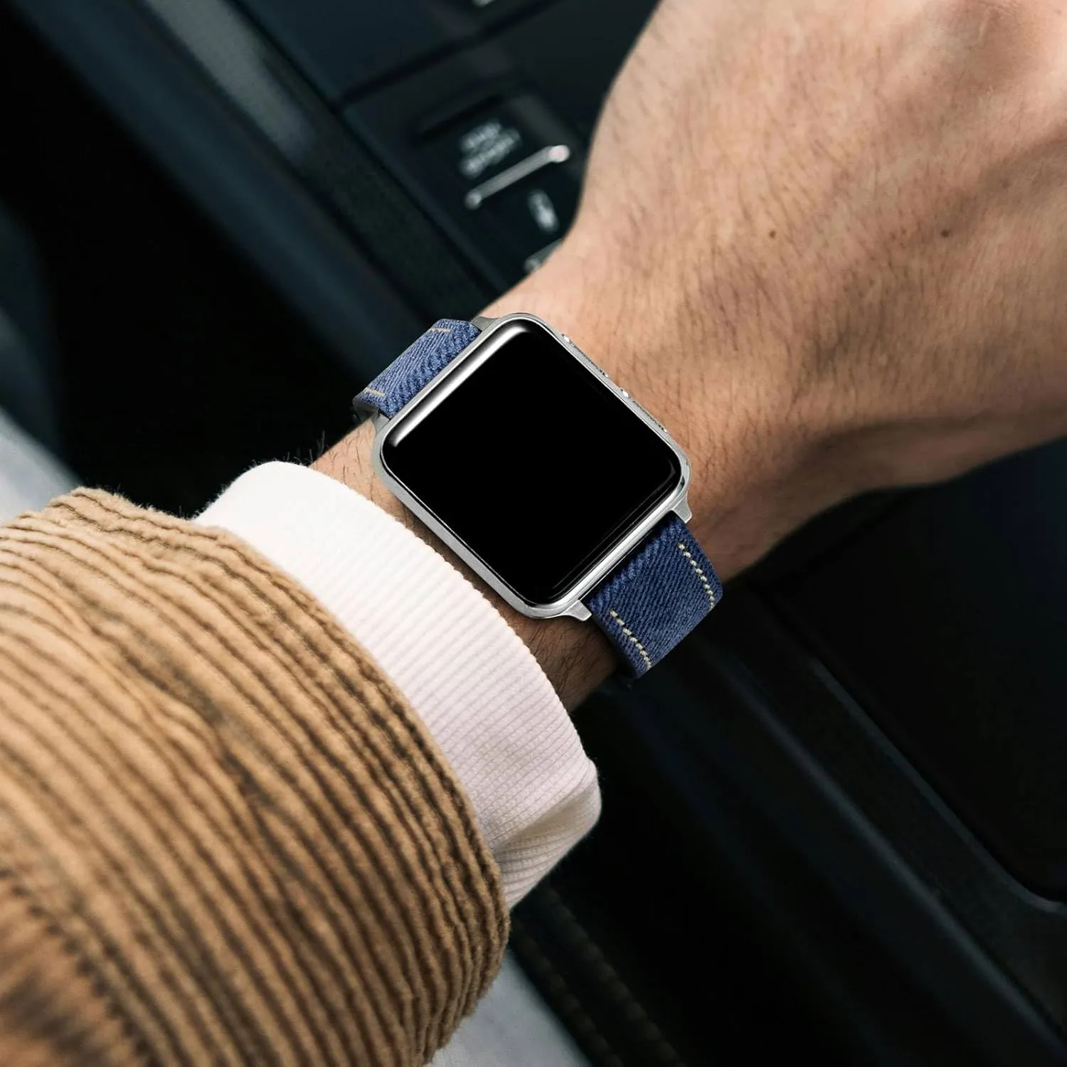 moist traffic Band, Italian Leather, Taper Stainless Steel Buckle, Strap Width 18mm 20mm 22mm WOCCI Denim Pattern Watch 