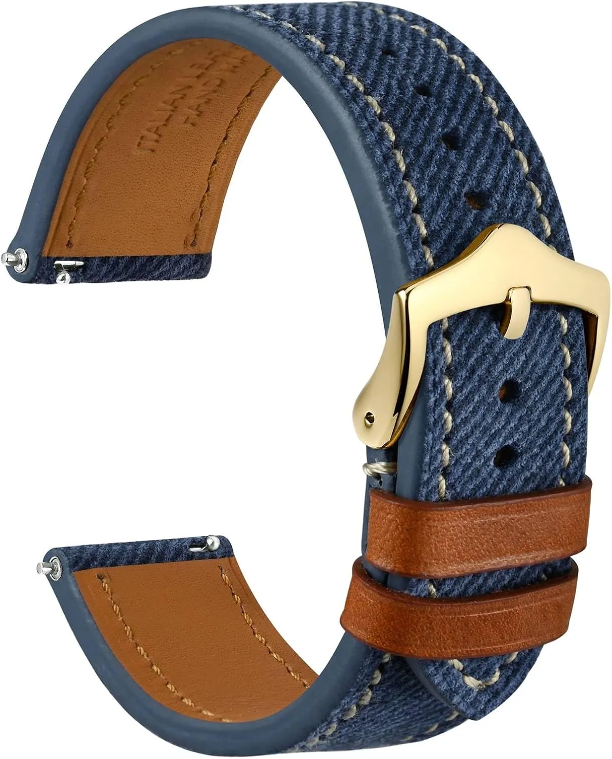 moist traffic Band, Italian Leather, Taper Stainless Steel Buckle, Strap Width 18mm 20mm 22mm WOCCI Denim Pattern Watch 