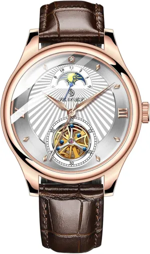 Moon Phase Watches with Leather Band (Rosegold suspicion always White) Senors Men's Watch Automatic Mechanical Sun 