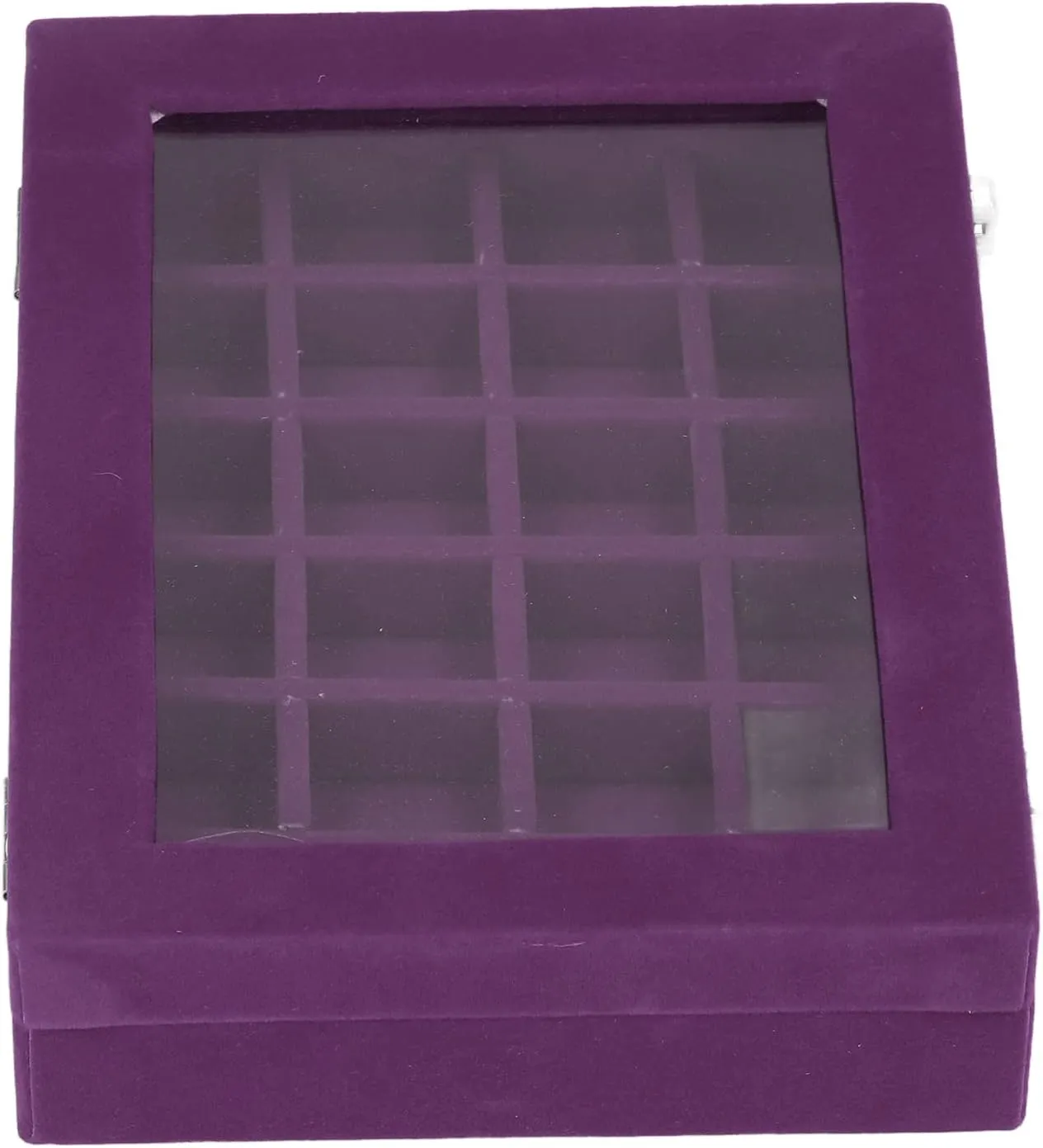 More, Clear (Purple) Compact severe Organization, Elegant Design, Versatile Storage Small Velvet Jewelry Box Organizer with 24 Compartments for Earrings, Rings, Bracelets, Watches, Pins, and 