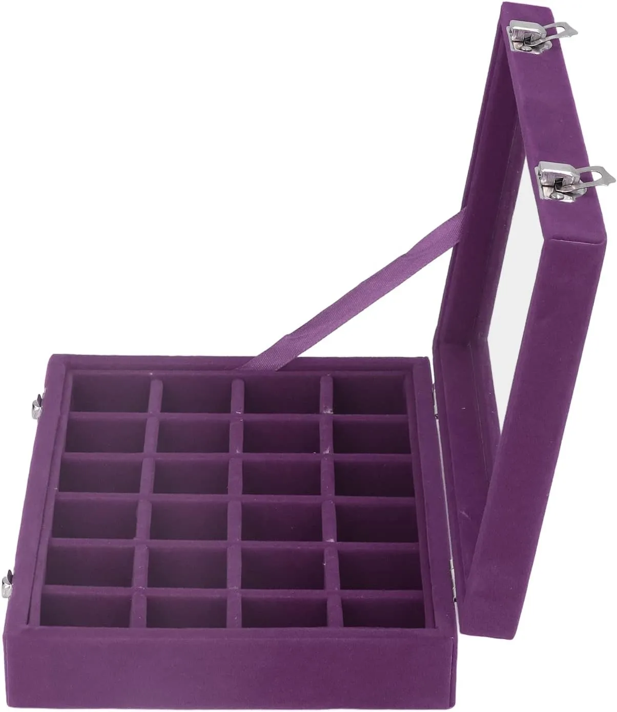 More, Clear (Purple) Compact severe Organization, Elegant Design, Versatile Storage Small Velvet Jewelry Box Organizer with 24 Compartments for Earrings, Rings, Bracelets, Watches, Pins, and 