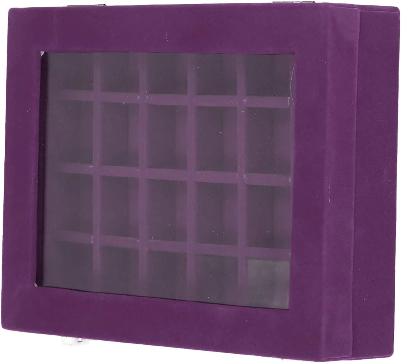 More, Clear (Purple) Compact severe Organization, Elegant Design, Versatile Storage Small Velvet Jewelry Box Organizer with 24 Compartments for Earrings, Rings, Bracelets, Watches, Pins, and 